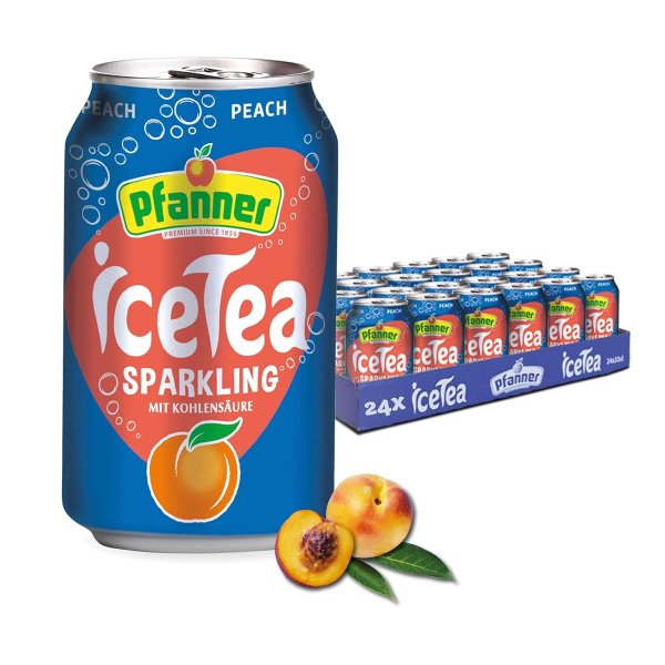 Pfanner | 24x Eistee Pfisich Sparkling 330ml, Erfrischungsgetränk, Ice Tea